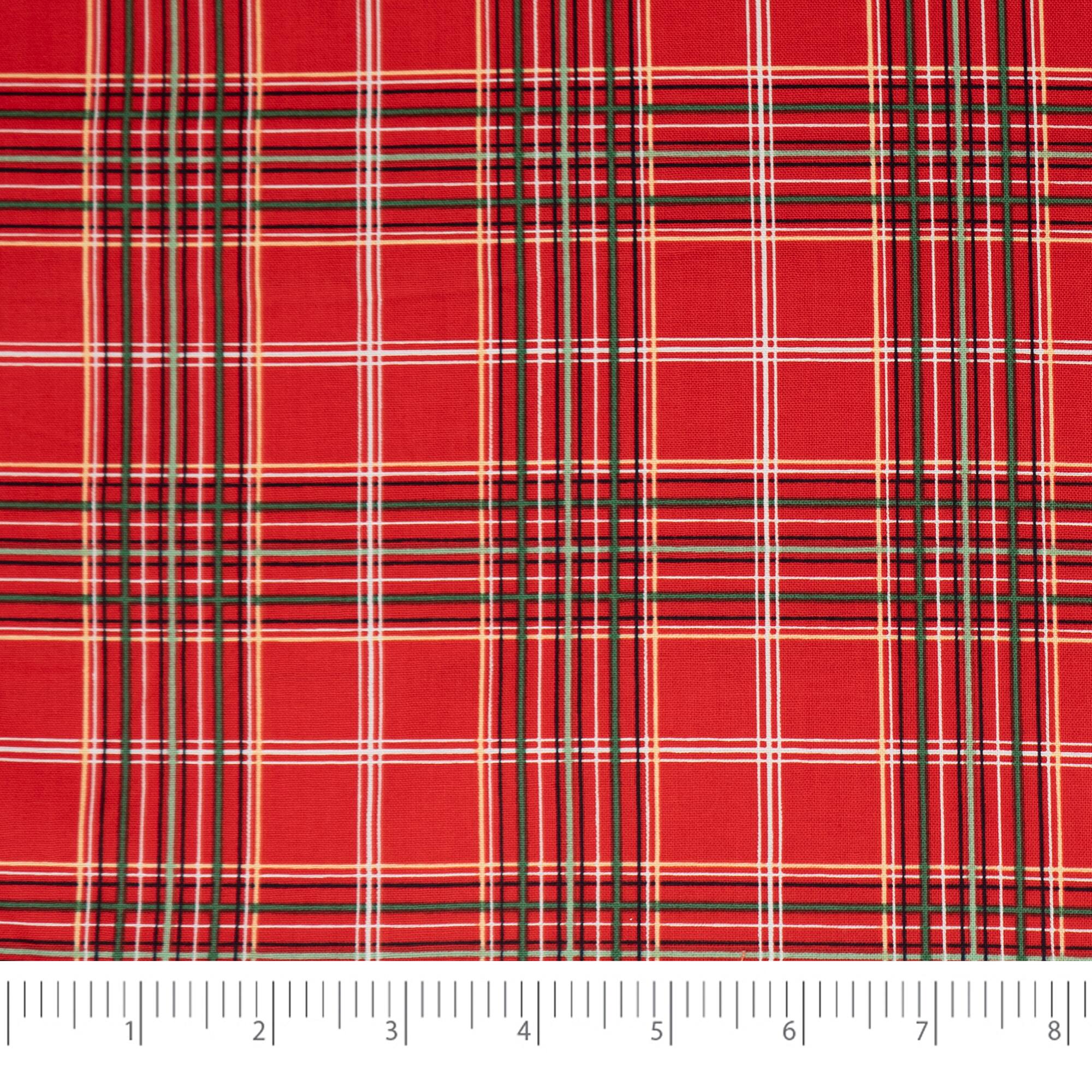 SINGER Christmas Red Plaid Cotton Print Fabric